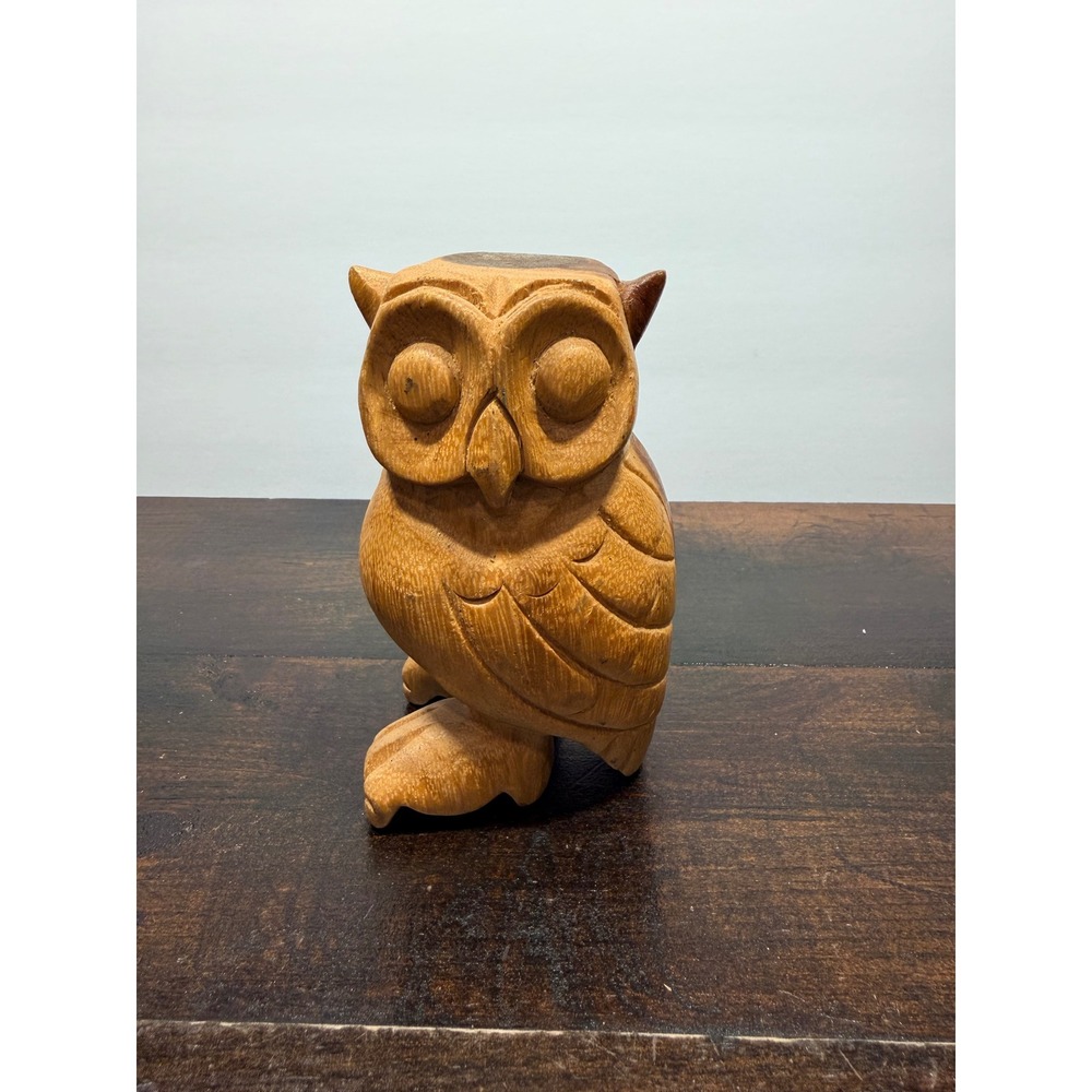 Hand Carved Wooden Owl Figurine Whimsical Whistle‎ Woodland Decor